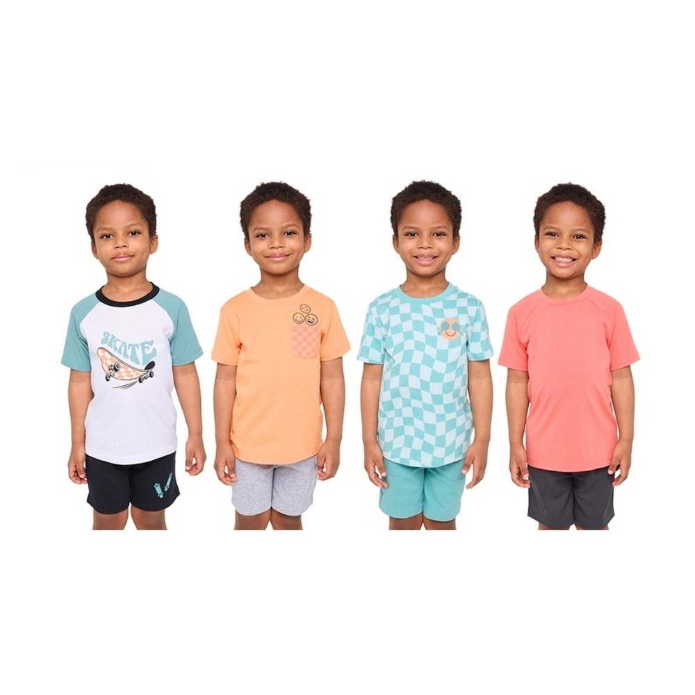 Pekkle Boys 4 Piece T-Shirt Set Skate Smiley Face Cotton Tees 4T Multi Color